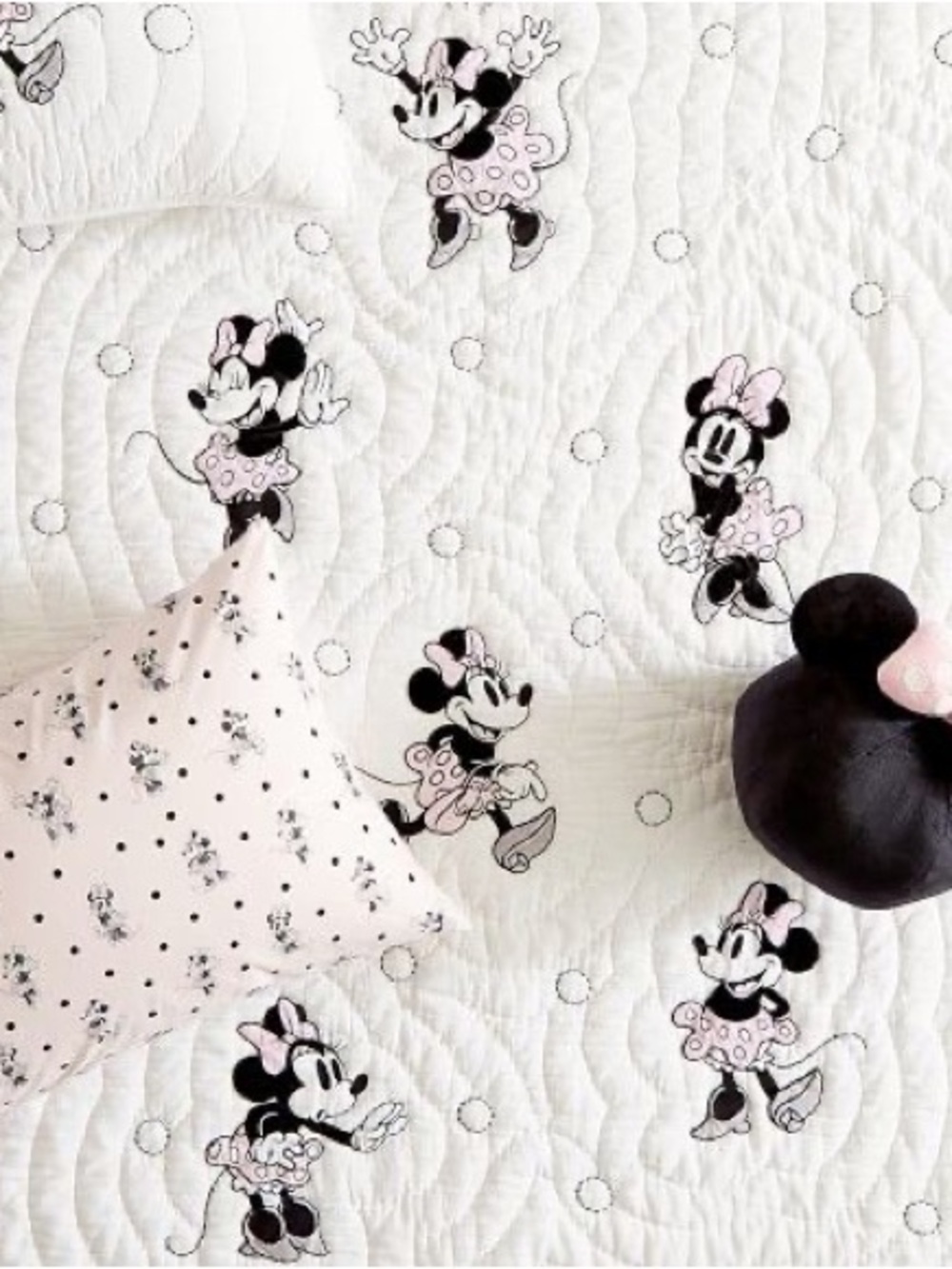 Disney Pottery Barn Kids White Quilt TWIN Minnie Mouse